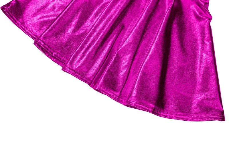 EXCHIC Women's Shiny Metallic Wet Look Stretchy Flared Mini Skater Skirt (L, Rose) - Image 5